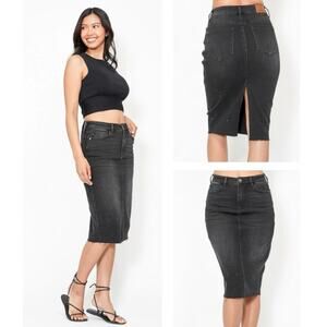 NEW Judy Blue High Waist Rhinestone Embellished Mid Length Skirt Black - Size S